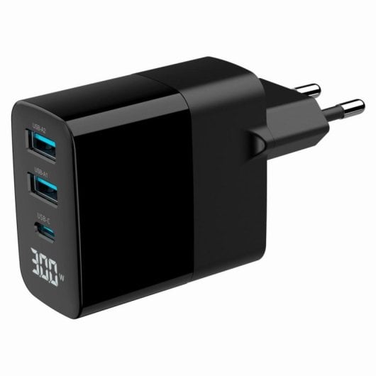 Cargador Gembird TA-UC-PDQC30LCD-BK-02 GaN 30W USB 3 Puertos LCD Negro