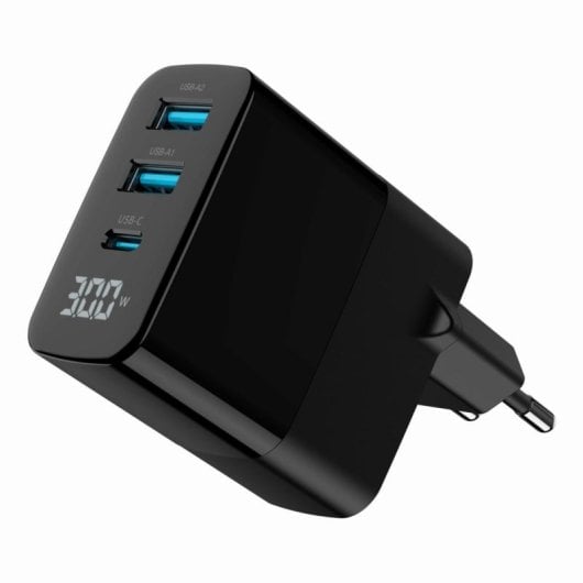 Cargador Gembird TA-UC-PDQC30LCD-BK-02 GaN 30W USB 3 Puertos LCD Negro