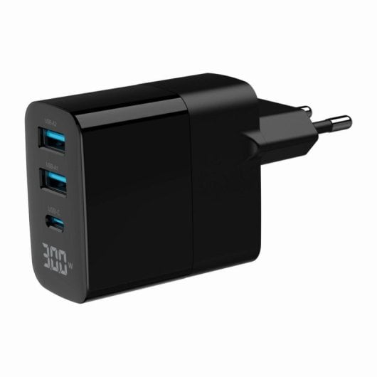 Cargador Gembird TA-UC-PDQC30LCD-BK-02 GaN 30W USB 3 Puertos LCD Negro