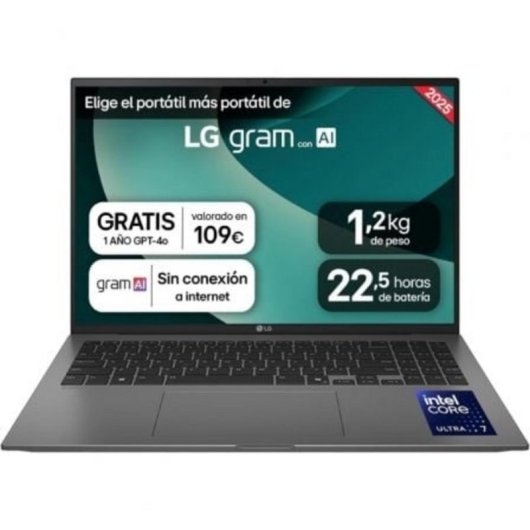Portátil LG Gram 16ZD90T 16" Intel Core Ultra 7 255H 16GB 1TB SSD FreeDOS Nero