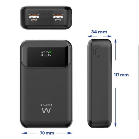 Power Bank EWENT 65W 20000 mAh Polimero di Litio Nero Power Bank EWENT 65W 20000 mAh Polimero di Litio Nero