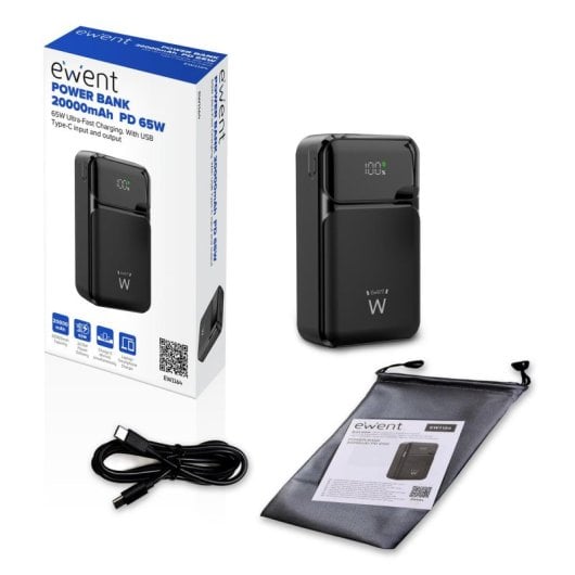 Power Bank EWENT 65W 20000 mAh Polimero di Litio Nero Power Bank EWENT 65W 20000 mAh Polimero di Litio Nero