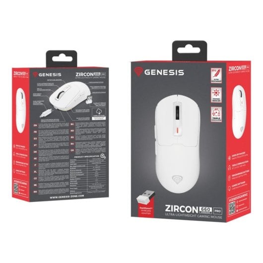 Ratón Genesis inalámbrico 26000 DPI ambidiestro Bluetooth USB Type-C blanco