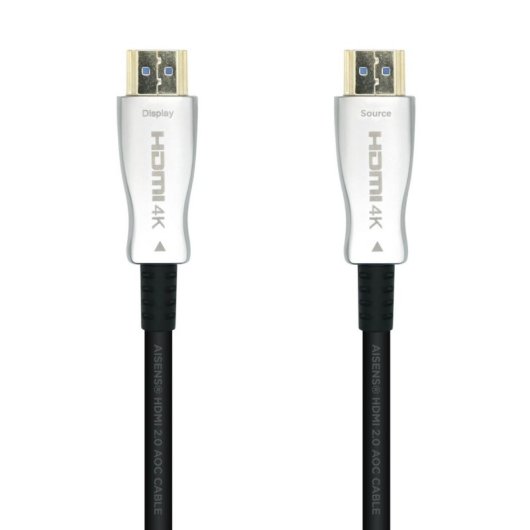 Cable HDMI AISENS V2.0 AOC Premium 20m 18Gbit/s 4K@60Hz Fibra Óptica Oro 24K ARC 3D Negro
