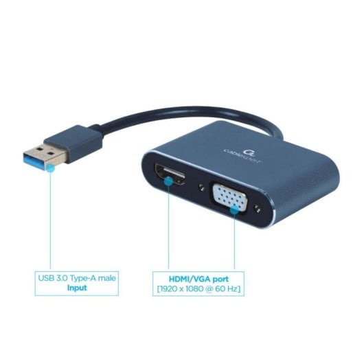 Adaptador de vídeo USB 3.0 a HDMI y VGA Gembird A-USB3-HDMIVGA-01 1080p Gris