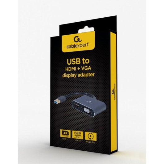 Adaptador de vídeo USB 3.0 a HDMI y VGA Gembird A-USB3-HDMIVGA-01 1080p Gris