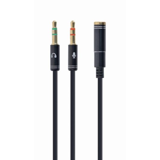 Cabo adaptador de áudio Gembird A-CM-4P-02 Mini Jack 3,5mm 4 pinos a 2x 3,5mm macho, 0,2m, preto
