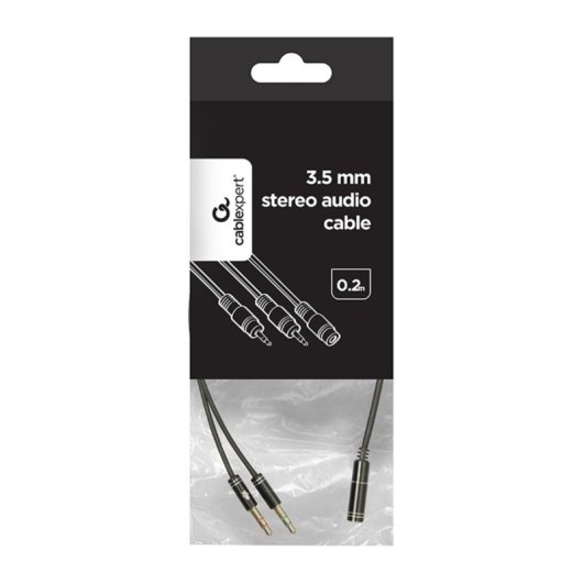 Cabo adaptador de áudio Gembird A-CM-4P-02 Mini Jack 3,5mm 4 pinos a 2x 3,5mm macho, 0,2m, preto