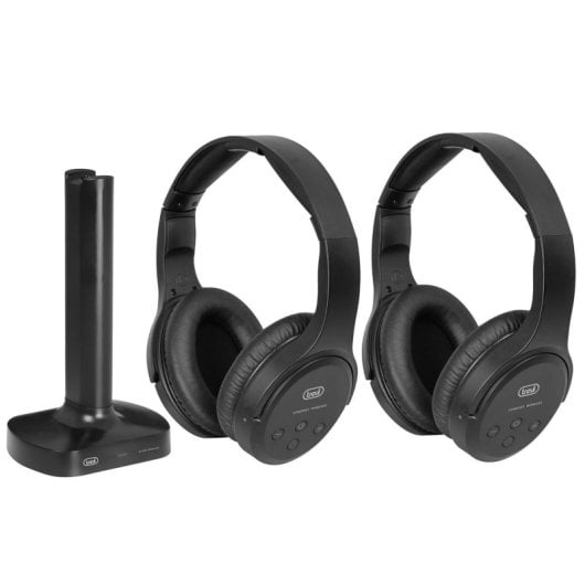 Auriculares Trevi inalámbricos y con cable para TV alcance 30m color negro