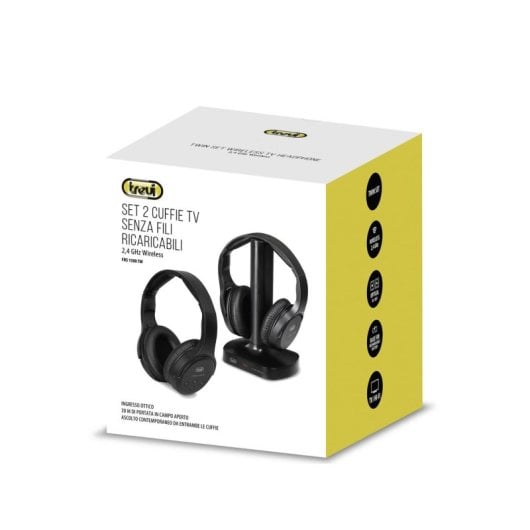 Auriculares Trevi inalámbricos y con cable para TV alcance 30m color negro