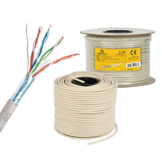 Cable LAN FTP Gembird Cat5e 100m CCA Blindado Gris Alambres Sólidos Alta Calidad