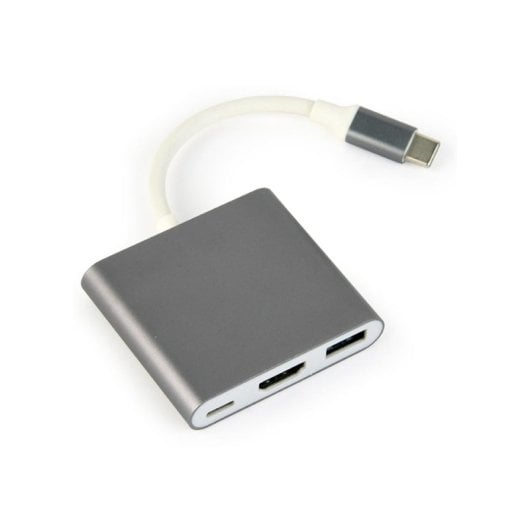 Adaptador USB Tipo C Gembird A-CM-HDMIF-02-SG 3 em 1 HDMI 4K USB 3.0 Cinza