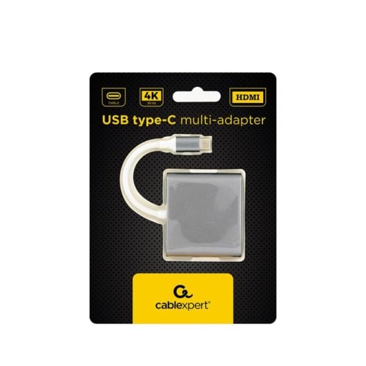 Adaptador USB Tipo C Gembird A-CM-HDMIF-02-SG 3 em 1 HDMI 4K USB 3.0 Cinza