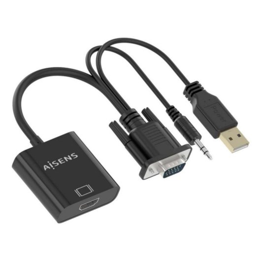 Câble Convertisseur AISENS A115-0872 SVGA Macho Audio USB Macho HDMI Hembra 20cm Noir