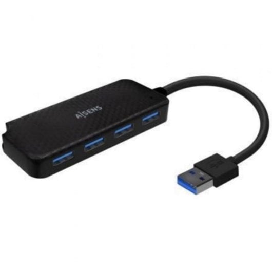 Hub USB AISENS A106-0713 4 Puertos USB 3.0 Tipo A 5Gbps Ultradelgado Negro 15cm