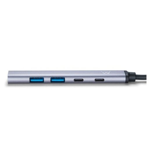 Hub USB-C Ewent EW1149 5 Puertos, Power Delivery 100W, Aluminio, 0,15m Gris/Plata