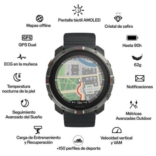 POLAR Grit X2 Bluetooth GPS Dual 45mm AMOLED Preto Autonomia 7dias Monitor Cardíaco SpO2 5ATM