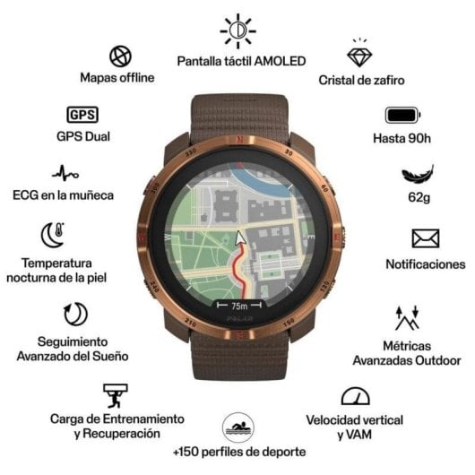Polar Grit X2 Bluetooth GPS Dual 45mm AMOLED Noir M Étanche 50m Pulsomètre Suivi Sommeil