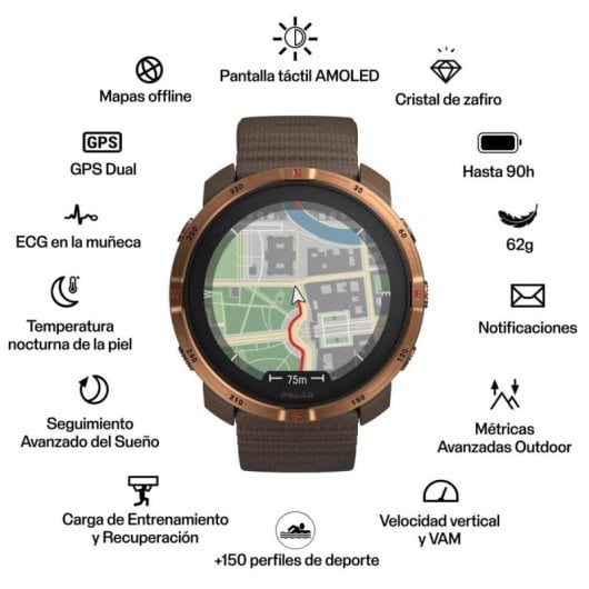 POLAR Grit X2 Bluetooth GPS Dual 45mm AMOLED Preto Autonomia 7dias Monitor Cardíaco SpO2 5ATM
