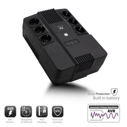 Onduleur Ewent EW3945 360W – 6 prises – Line-Interactive AVR – Montage mural