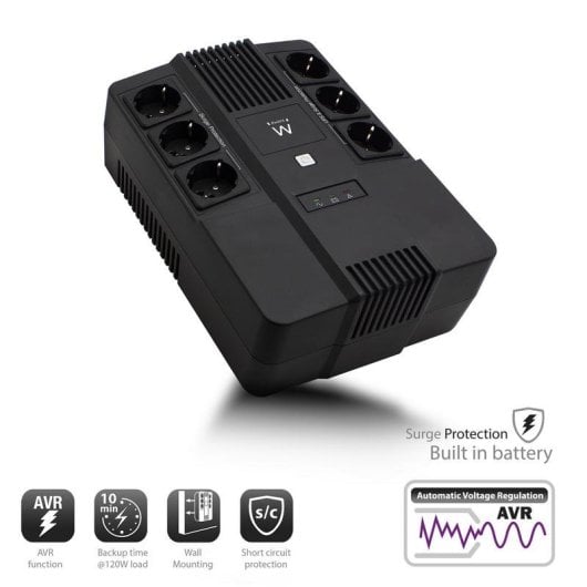 Onduleur Ewent EW3945 360W – 6 prises – Line-Interactive AVR – Montage mural