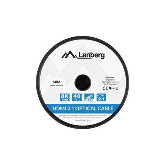 Cable HDMI Lanberg CA-HDMI-30FB-0500-BK 50m 48Gbit/s 2.1 Contactos Oro Negro
