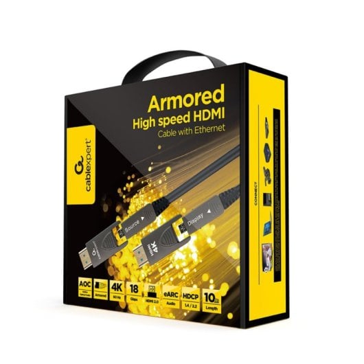 Cable HDMI Gembird CCAP-HDMIDD-AOC-10M 10m HDMI 2.0 UHD 4K60 Blindado Fibra Óptica Oro