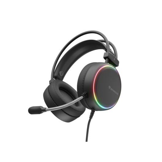 Auriculares Genesis con cable, micrófono, drivers 50 mm, iluminación RGB y color negro