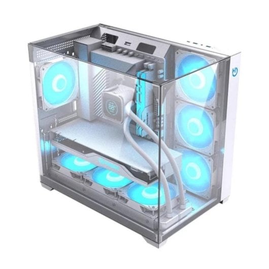 Caja Hiditec SKY Semitorre ATX Triple Cristal Templado RGB Plata 7 Ventiladores Panel USB-C