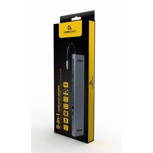 Hub Gembird 8 Puertos 5Gbps A-CM-COMBO9-01 4K HDMI, LAN Gigabit, SD/MicroSD, 60W PD, VGA