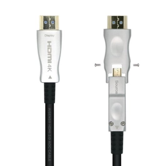 Cable HDMI AISENS A148-0510 2.0 AOC 15m Desmontable 4K@60Hz Fibra Óptica Cobre Negro