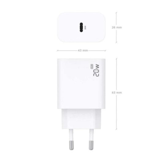 Cargador GaN AISENS A110-0938 20W 1xUSB-C PD3.0 Chip AI Compacto Blanco
