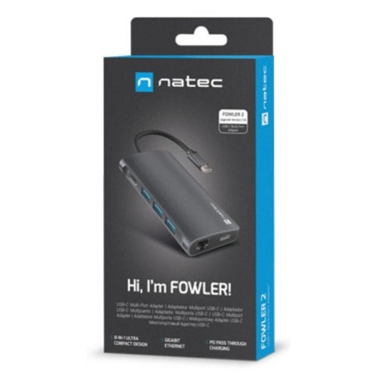 Base para portátil Natec NMP-2162 USB-C 100 W Ethernet Gigabit SD/MicroSD Gris