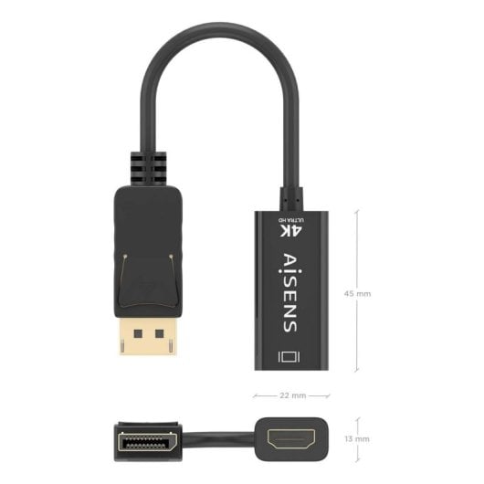 Conversor DisplayPort a HDMI Aisens A125-0905 4K@60Hz 15cm Negro