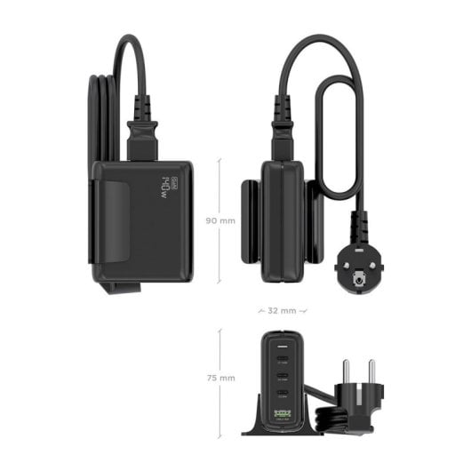 Cargador Sobremesa AISENS ASCH-140W4P056-BK GaN 140W 3xUSB-C PD3.1 QC5.0 1xUSB-A QC3.0