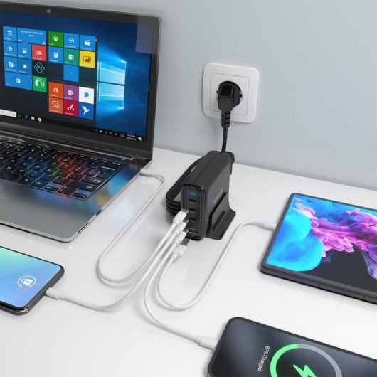 Cargador Sobremesa AISENS ASCH-140W4P056-BK GaN 140W 3xUSB-C PD3.1 QC5.0 1xUSB-A QC3.0