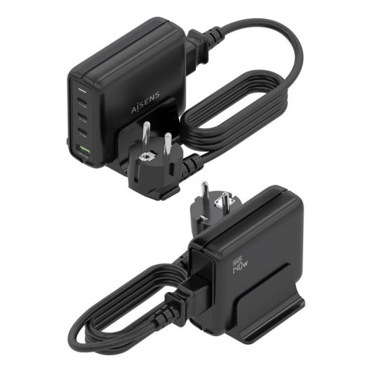 Chargeur de bureau Aisens ASCH-140W4P056-BK GaN 140W 3xUSB-C PD3.1 1xUSB-A QC3.0 Noir