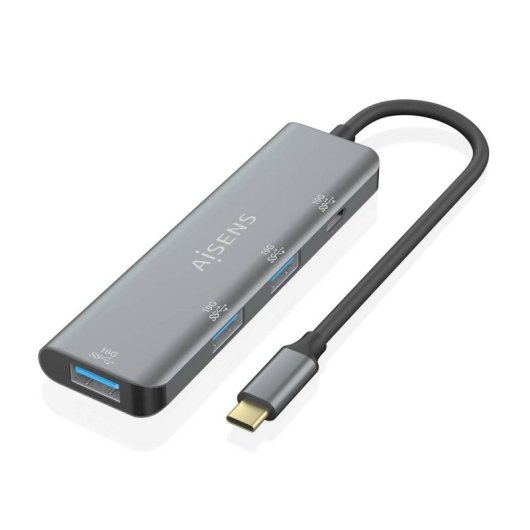 Hub AISENS 4 puertos 10Gbps USB 3.2 Gen2 modelo A109-0764 Gris ultra compacto