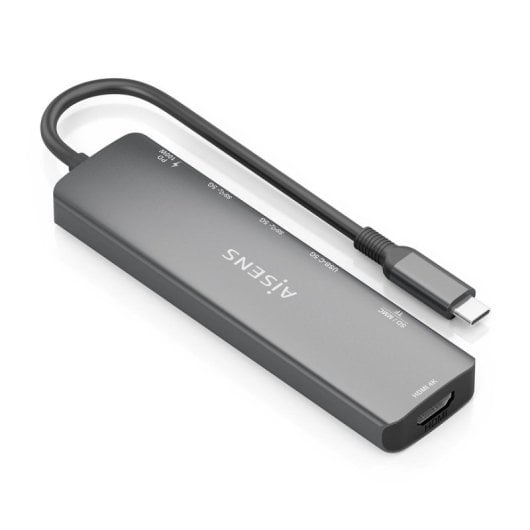 Dock USB-C AISENS ASUC-7P026-GR 7 en 1 HDMI 2xUSB-A USB-C PD 100W SD MicroSD Gris 15cm