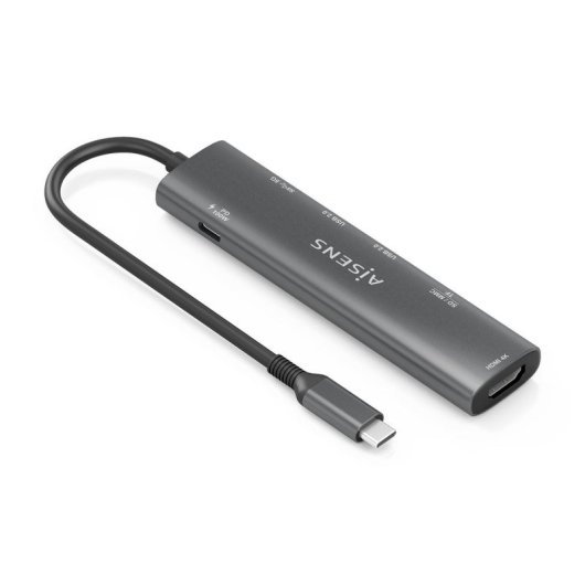 Dock USB-C AISENS ASUC-7P025-GR 7 en 1 HDMI/USB3.0/PD100W/Lector SD/MicroSD Gris 15cm