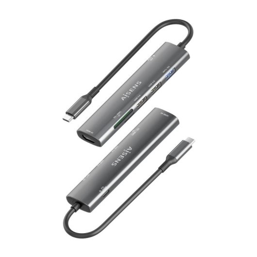 Dock USB-C AISENS ASUC-7P025-GR 7 en 1 HDMI/USB3.0/PD100W/Lector SD/MicroSD Gris 15cm