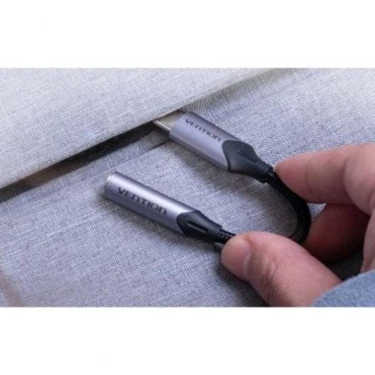 Adaptador USB-C Vention BGJHA Jack 3.5mm Gris Aluminio 10cm Hi-Fi Audio