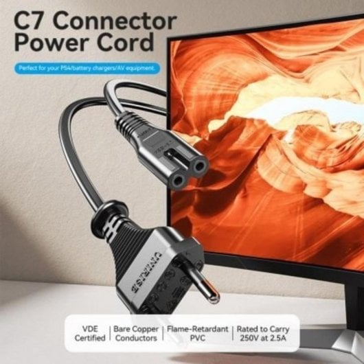 Cable alimentación Vention ZCLBAC CEE7/16 macho a C7 hembra 1.8m 250V 2.5A Negro