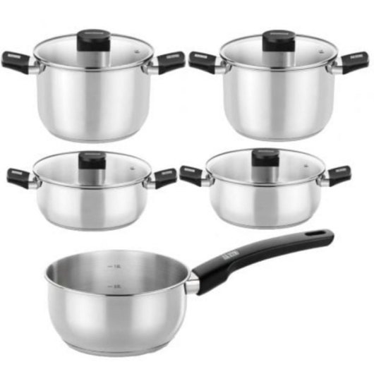 Batería de Cocina Monix Elite M240002 Acero Inoxidable Inducción Tapas Vidrio Baquelita