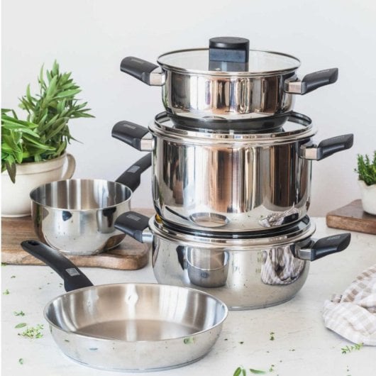 Olla Monix M240224 6.5L Acero Inoxidable 18/10 24cm Tapa Vidrio Inducción