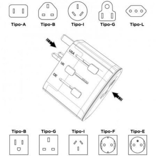 Adaptador Universal de Viaje Muvit For Change MCADP0006 2xUSB-A USB-C 15W Compatibilidad Mundial