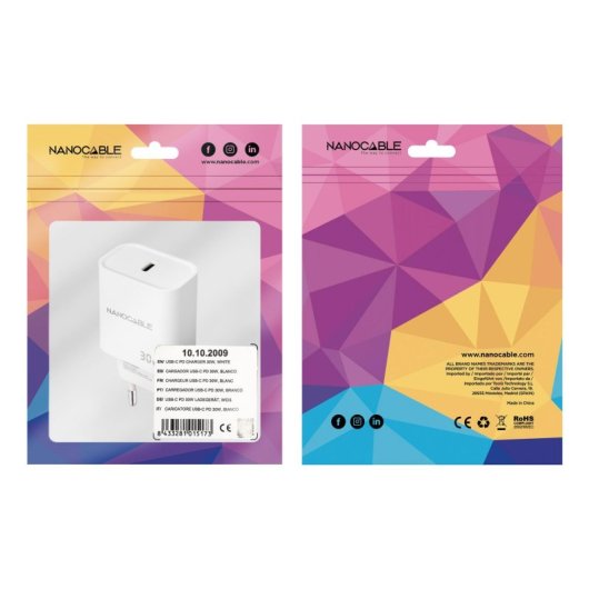 Cargador de Pared Nanocable 10.10.2009 USB-C PD 30W Blanco 1 Puerto Universal