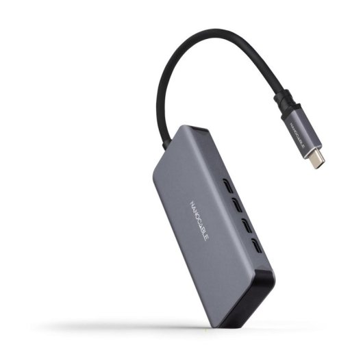 Hub Nanocable 4 puertos USB-C 5Gbps modelo 10.16.4504 aluminio 10cm gris Plug & Play