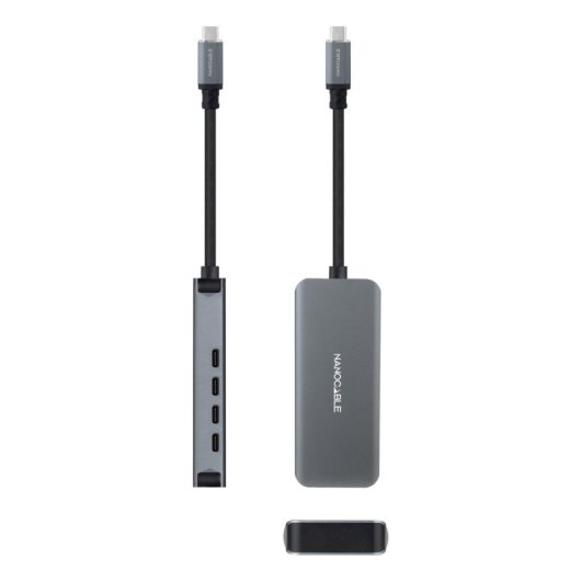 Hub Nanocable 4 puertos USB-C 5Gbps modelo 10.16.4504 aluminio 10cm gris Plug & Play