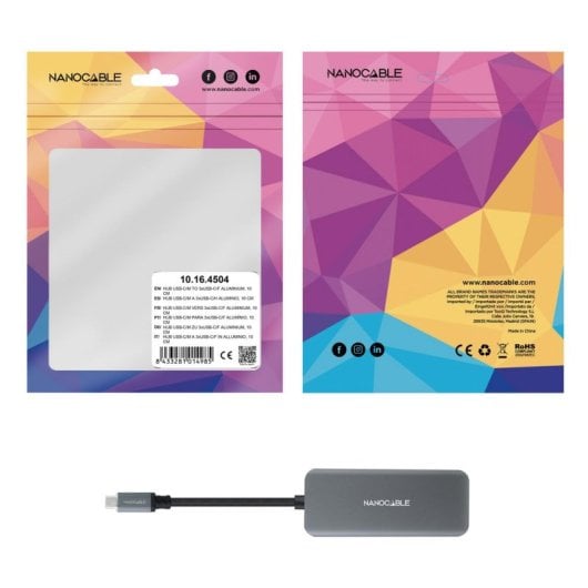 Hub Nanocable 4 puertos USB-C 5Gbps modelo 10.16.4504 aluminio 10cm gris Plug & Play